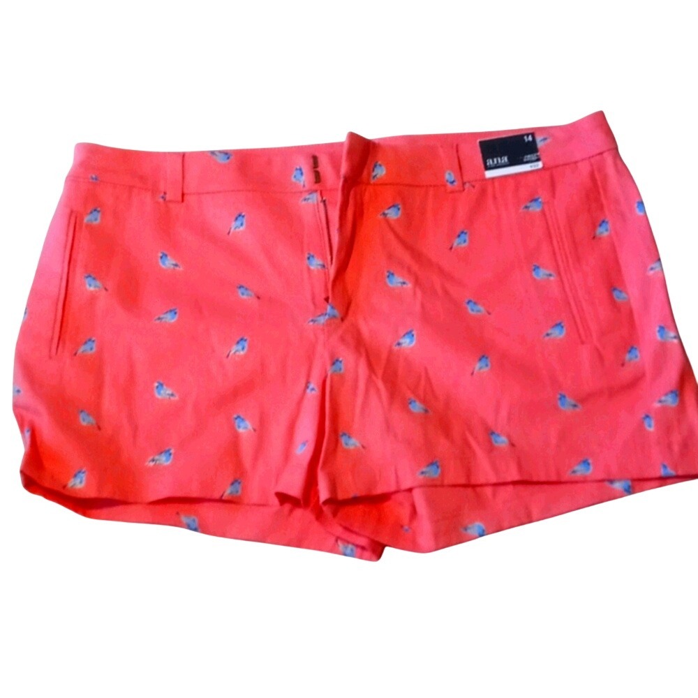 a.n.a Coral Pink Blue‎ Bird Chirp Print Twill Shorts Womens 14 New